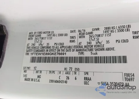 2016 Ford F-150 Xlt from USA, damaged, VIN 1FTEW1E89GKE76691